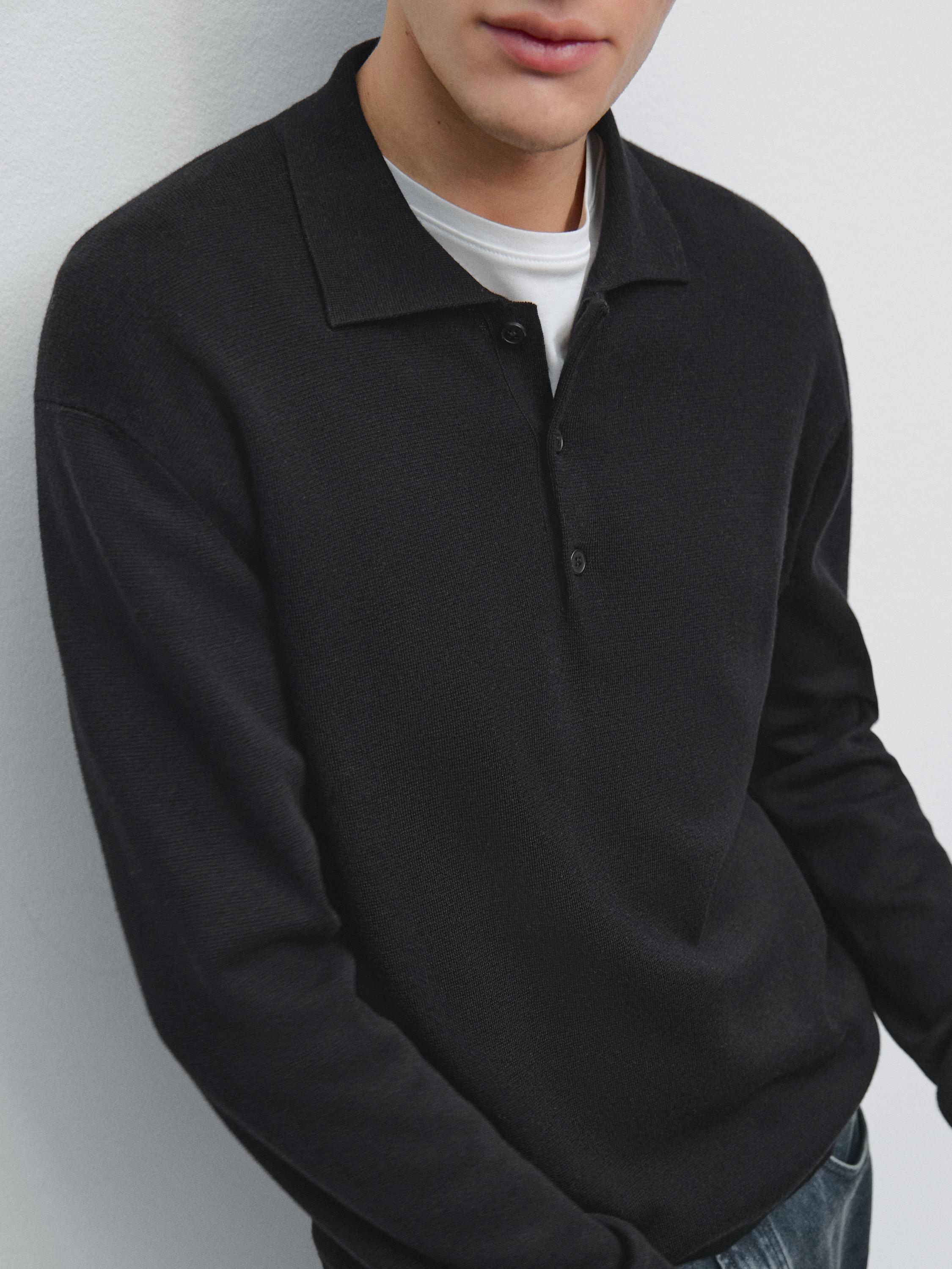Wool and cotton knit polo sweater